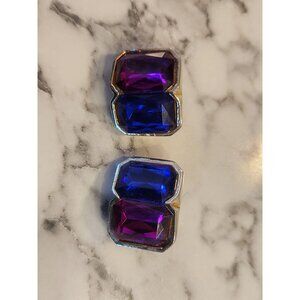 Vintage Clip-On Earrings With Rectangular Blue & Purple Stones